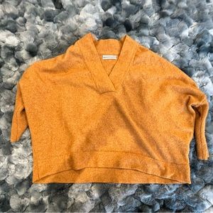 Cozy, honey colored, v-neck pullover sweater